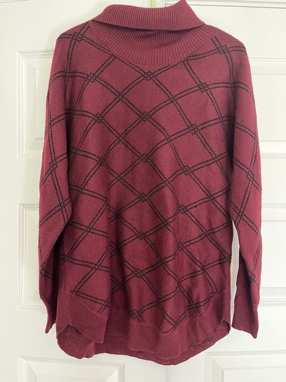 Liz Claiborne Sweater Womens M Medium Red Black Cowl Neck Long Sleeve Holiday B7